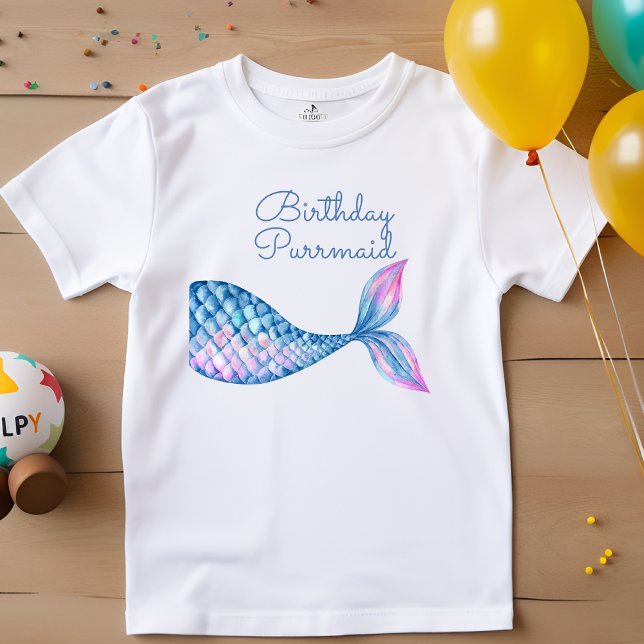 Camiseta Chica de la acuarela de la sirena del gato matutin (Subido por el creador)