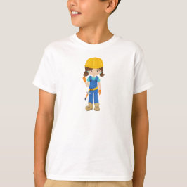Camiseta Chica de la construcción, pelo pardo, Chica corto,