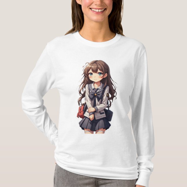 Camiseta Chica de la escuela japonesa de anime (Anverso)