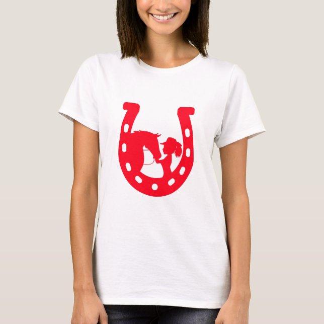 Camiseta Chica de la herradura roja y caballo (Anverso)