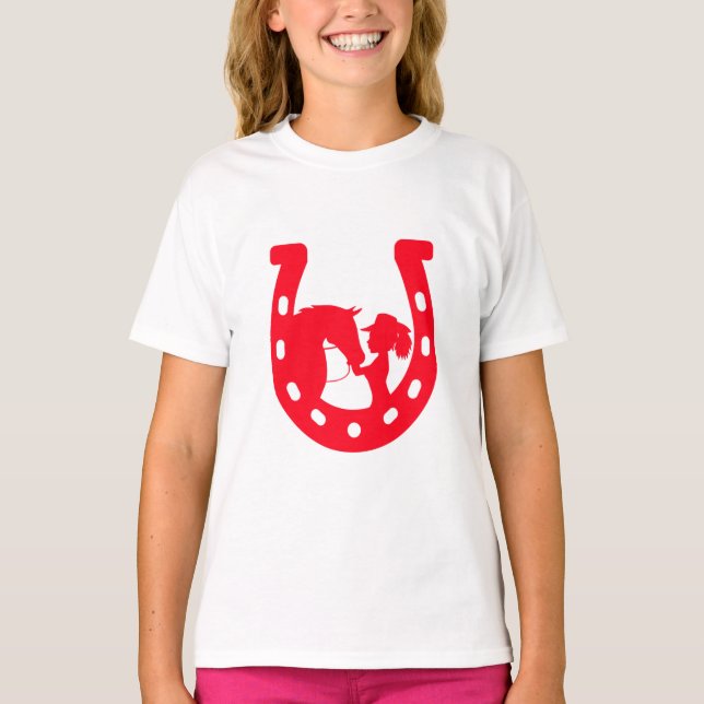Camiseta Chica de la herradura roja y caballo (Anverso)