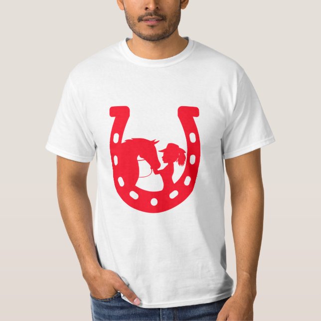 Camiseta Chica de la herradura roja y caballo (Anverso)