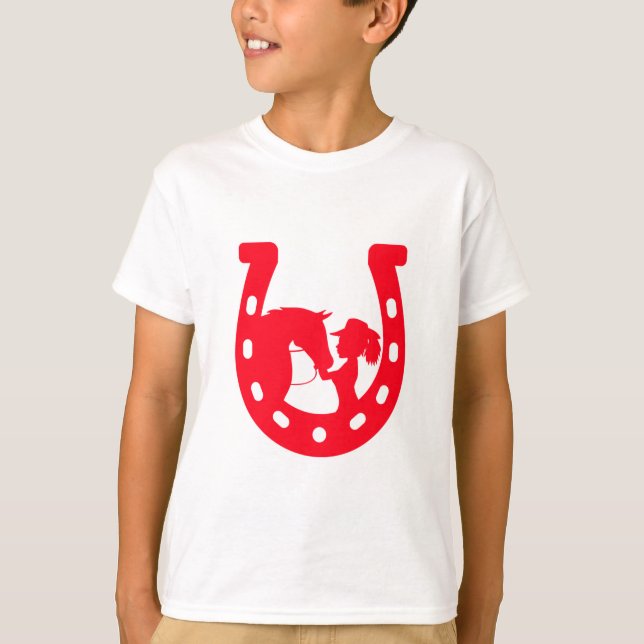 Camiseta Chica de la herradura roja y caballo (Anverso)