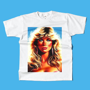 Camiseta chica de la rubia de la ola de retrowave de los añ