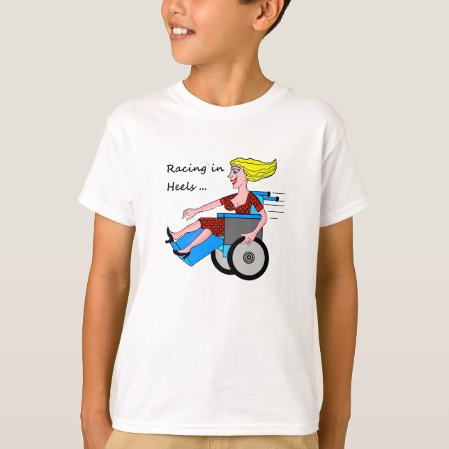 Camiseta Chica de la silla de ruedas en talones (Anverso)