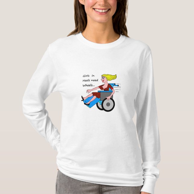 Camiseta Chica de la silla de ruedas en talones (Anverso)