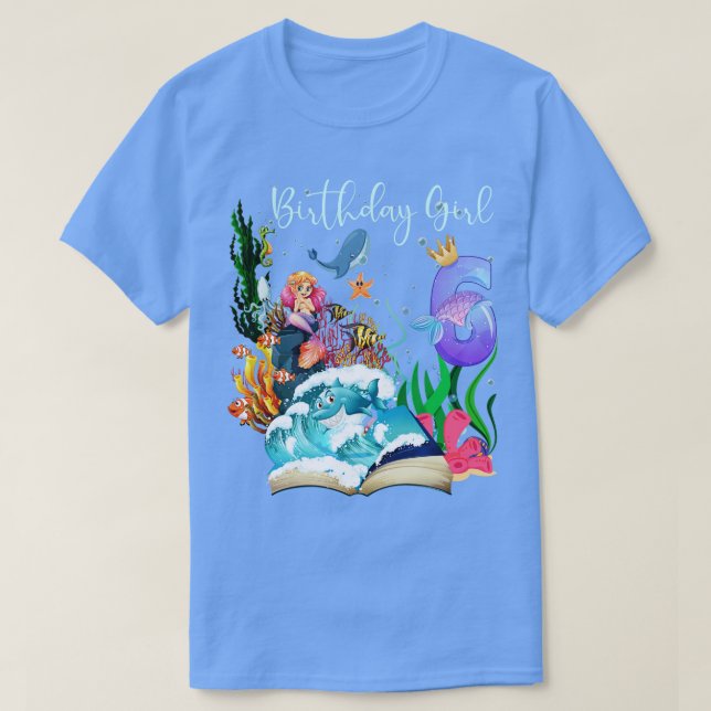 Camiseta Chica de la sirena del sexto cumpleaños (Diseño del anverso)