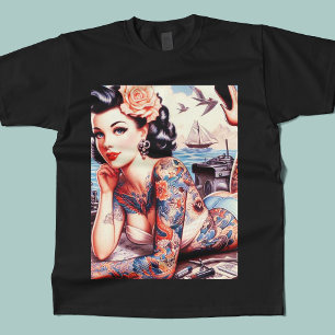 Camiseta Chica de la vieja escuela de tatuaje de vintage