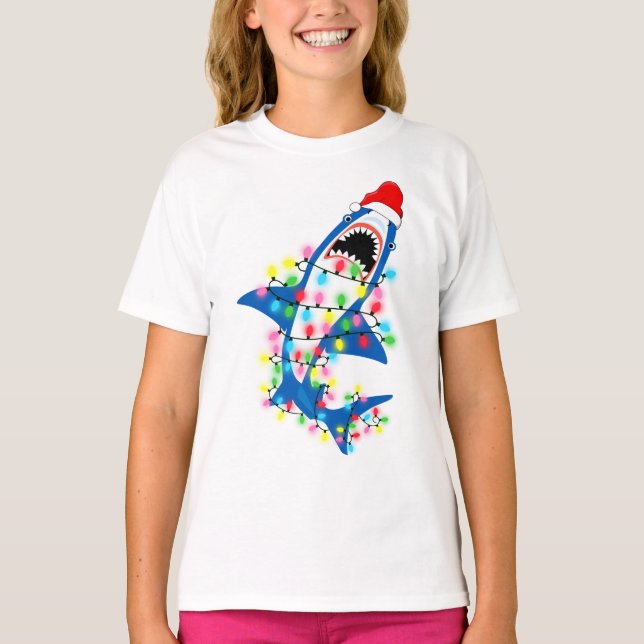 Camiseta Chica de las luces de los Navidades de Santa Shark (Anverso)