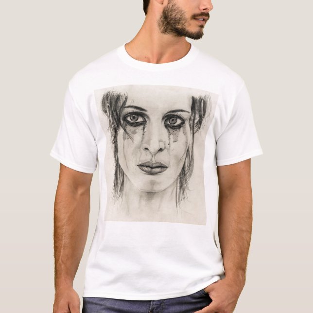 Camiseta Chica de llanto - Dibujo en lápiz (Anverso)