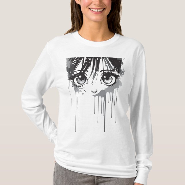 Camiseta Chica de Manga con Mirada Empapada en Pintura (Anverso)