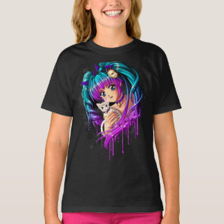 Camiseta Chica de Manga del gatito y de la coleta