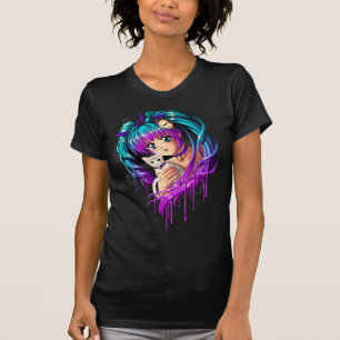 Camiseta Chica de Manga del gatito y de la coleta