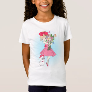 Camiseta Chica de moda con Pug y Flores