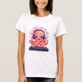 Camiseta Chica de música, DJ de pulpo sonriente feliz