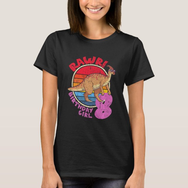 Camiseta ¡Chica de niños, 8 cumpleaños, me rawr! Parasaurol (Anverso)