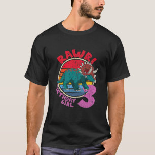 Camiseta ¡Chica De Niños El Tercer Cumpleaños Que Rawr! Tri