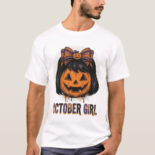Camiseta Chica de Octubre Calabaza Arco Diseño Vectorial de