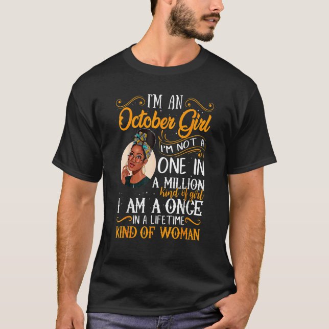 Camiseta Chica de octubre Libra Cumpleaños Melanin Afro Rei (Anverso)