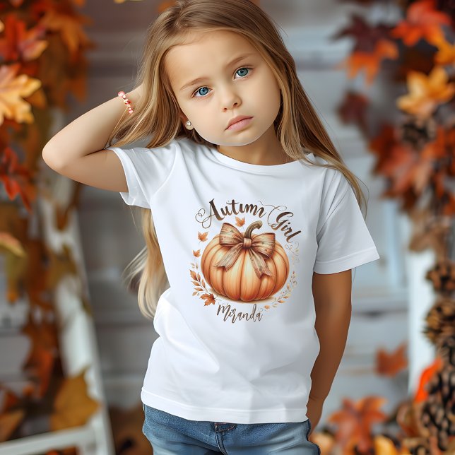 Camiseta Chica de otoño acuarela calabaza caída personaliza (Autumn Girl watercolor pumpkin fall custom girly T-Shirt)