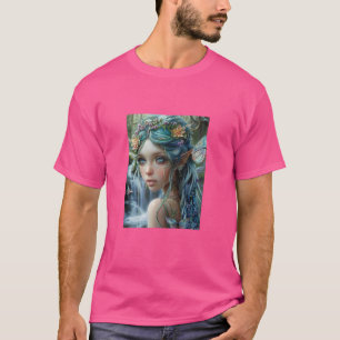 Camiseta Chica de pelo azul de hadas de flores con mariposa