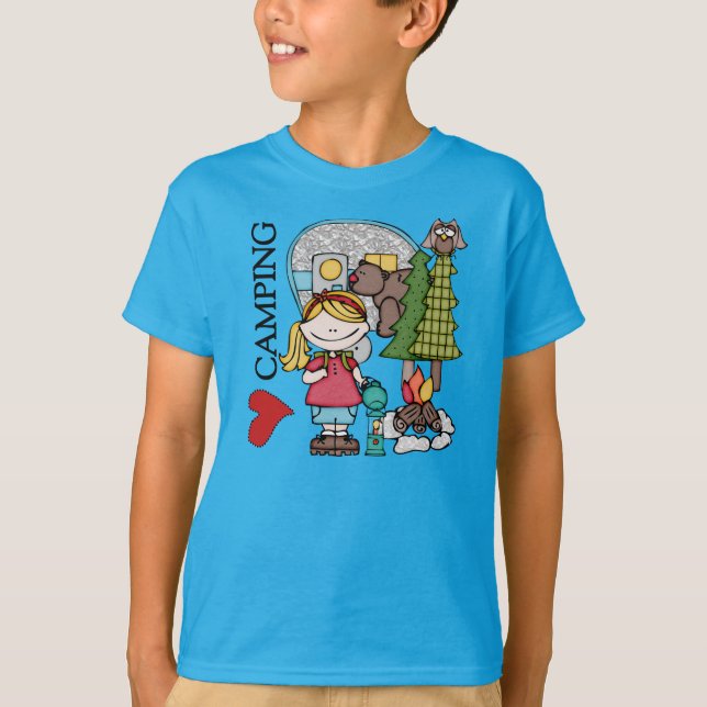Camiseta Chica de pelo rubio me encanta el camping (Anverso)