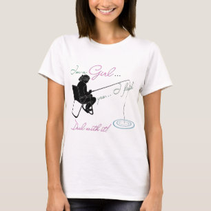 Camiseta Chica de Pesca lidia con el engranaje de pesca