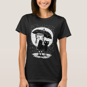 Camiseta Chica de pie en la lluvia con un gato extraño en u