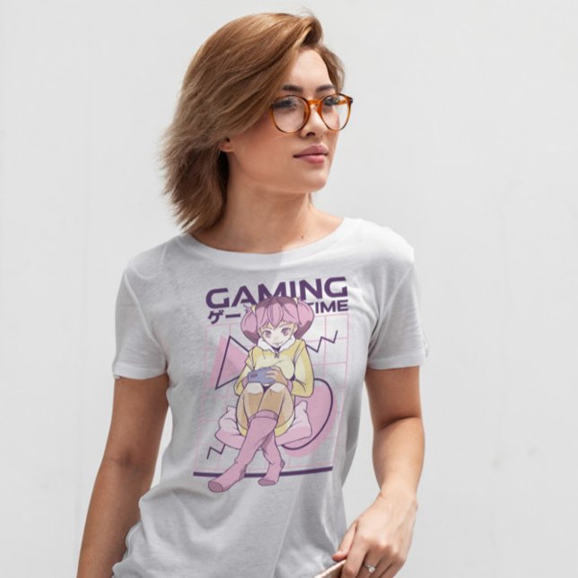 Camiseta Chica de Pink Hair Anime Gamer (Subido por el creador)