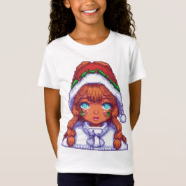 Camiseta Chica de Pixelart con sombrero Santa