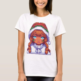 Camiseta Chica de Pixelart con sombrero Santa
