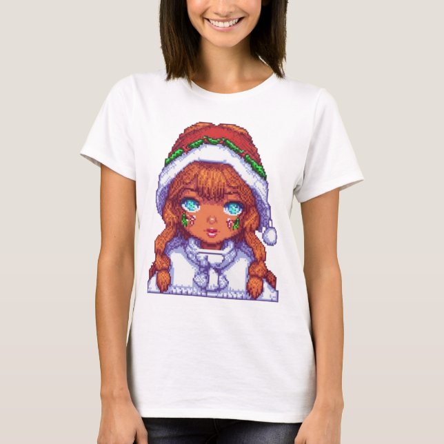 Camiseta Chica de Pixelart con sombrero Santa (Anverso)