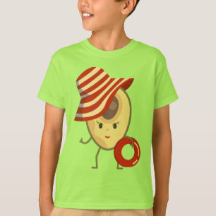 Camiseta Chica de playa de aguacate con gorra solar y anill