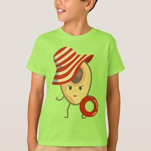 Camiseta Chica de playa de aguacate con gorra solar y anill (Anverso)