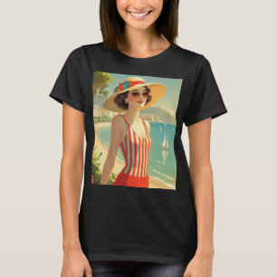 Camiseta Chica de playa de estilo vintage Cote D'Azur