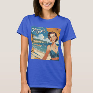 Camiseta Chica de playa de estilo vintage Cote D'Azur