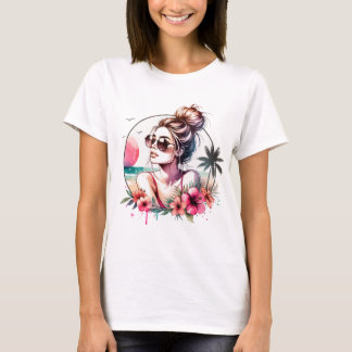 Camiseta Chica de Playa Tropical Acuarela