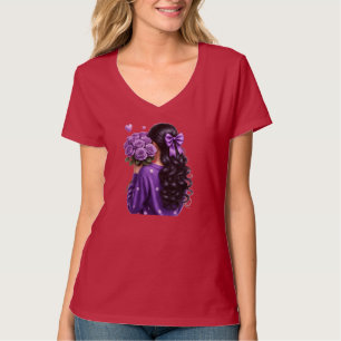 Camiseta Chica de ramo de rosas púrpuras Arte digital