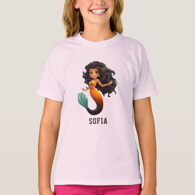 Camiseta Chica de sirena africana educada - Nombre personal (Anverso)