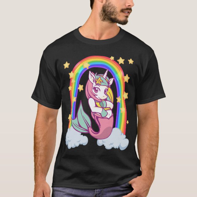 Camiseta Chica de sirena con unicornio arcoiris (Anverso)