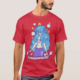 Camiseta Chica de sirenas de pelo azul