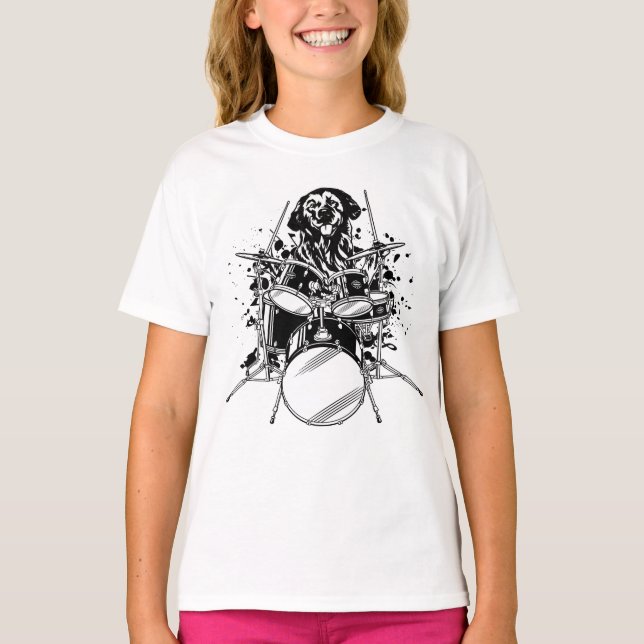 Camiseta Chica de tambores de tambor de perro que juegan (Anverso)