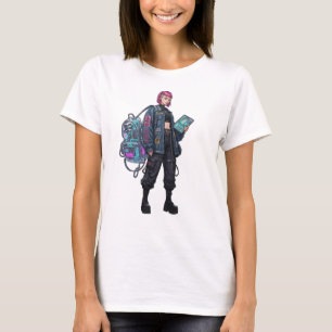 Camiseta Chica de tecnología cyberpunk con cartel de pelo r