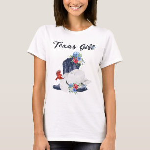 Camiseta Chica de Texas con botas de vaquero/sombrero y flo