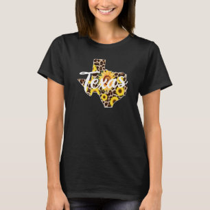 Camiseta Chica De Texas Sunflower Leopard Rustic Black Stat