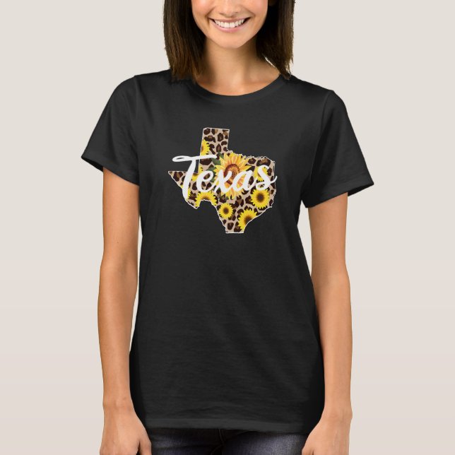 Camiseta Chica De Texas Sunflower Leopard Rustic Black Stat (Anverso)