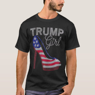 Camiseta Chica de Trump Stilettos de alto talón Bandera Ame