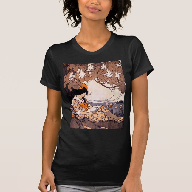 Camiseta Chica de vintage leyendo bajo un árbol (Anverso)