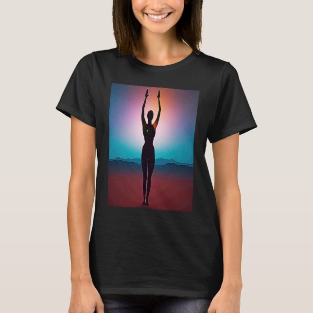 Camiseta Chica de yoga Saludo al Sol femenino Meditación Ch (Anverso)