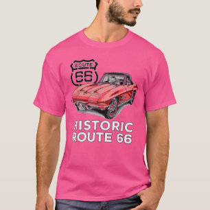 Camiseta chica del automóvil deportivo histórico Ruta 66